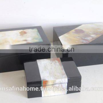 Set of 3 rectangle horn lacquer boxes