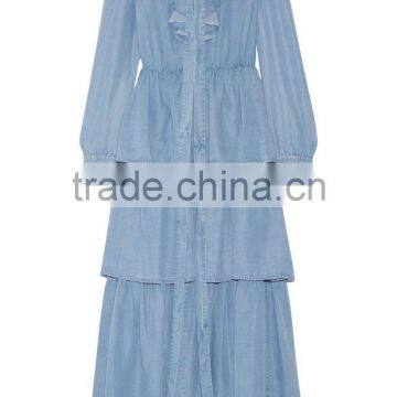 Latest Ruffled Tiered Tencel-chambray Long Sleeve Maxi Dress Names Of Ladies Drsses Designs Photos 2016 HSD5675 photo-6