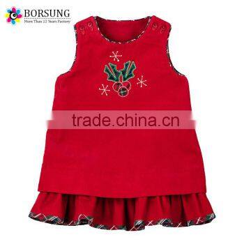 Red Corduroy Embroidery Girls Christmas Smocked Dresses