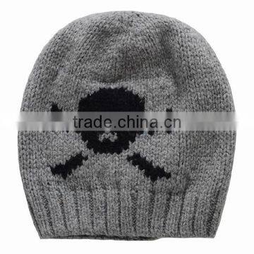 Men's fancy knitted skull pattern customized winter fashion hat