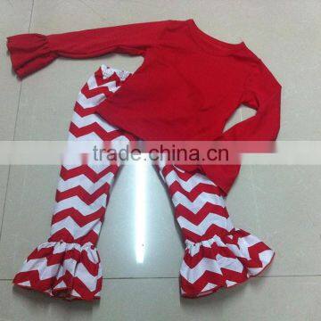 Wholesale Children's Boutique Clothing Red Chevron Long Sleeve Girls Christmas Outfits photo-2