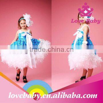 Hottest Royalblue Rosette Feather Long Dress Baby Girl Party Dress photo-2