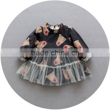 S17732A Autumn New Arrival Cotton Girl Clothes Long Sleeved Girls Cartoon Dress photo-3