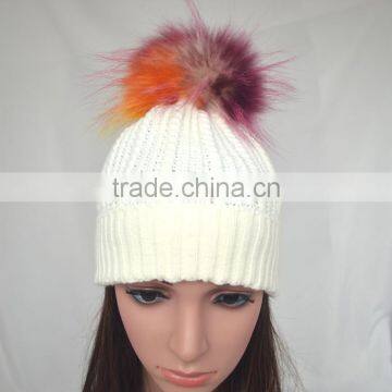 Myfur Elegant Women White Color Wool Blend Hat and Cap With Fur Ball Top photo-2