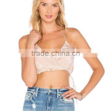 Drawstring Wrap Over Satin Camisole for Women Latest Halter Neck Crop Top photo-4