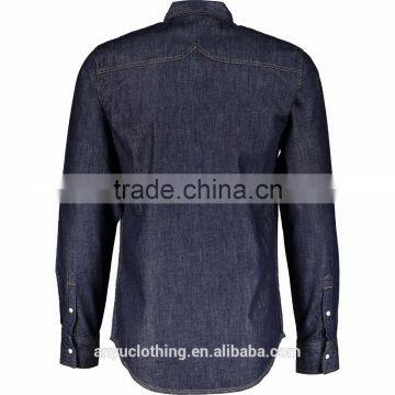Latest Premium Stylish Pockets Navy Dark Wash Denim Shirts for Men photo-2