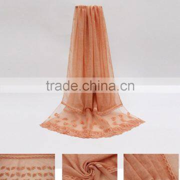 New Fashion Classic Plain Dyed TR Viscose Thin Leaf Silk Lace Trim Ribbon Hijab Scarf for Custom photo-2