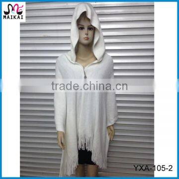 Latest new design sexy women's knitted acrylic hooded poncho