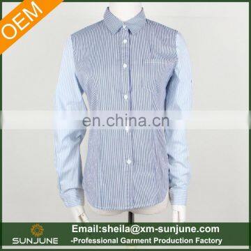 Long sleeve splicing sleeves ladies vertical stripe shirt