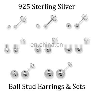 925 Sterling Silver Round Ball Ear Studs Pierced Earrings 2mm to 10mm JE005