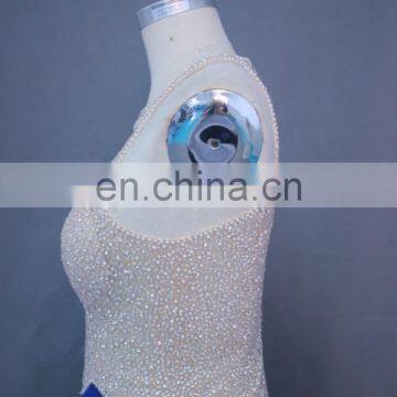 Bling Bling Beaded Halter Top Long Blue Chiffon Evening Prom Dress 2017 photo-3