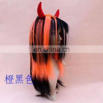 Ombre Black and White Halloween Wig With Devil Horn FGW-0063