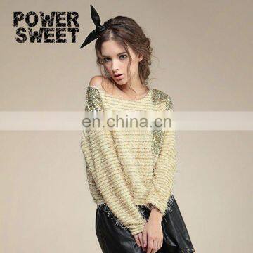 Fall Sequins Loose Short Women Pullover Sweater