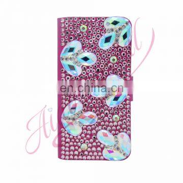 Aidocrystal bling rhinestones pink flip leather holster cell phone cover for iphone 7 plus phone case