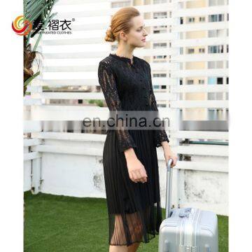 Black Elegant V Neck Women Party Dress Formal Office Dresses for Ladies With Lace photo-2
