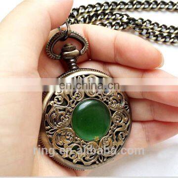 Western Classical Mechanical Gemstone Pocket Necklace Watch
