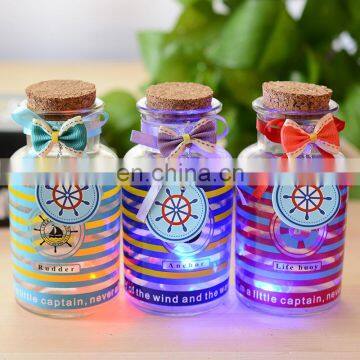 colorful stripe clear glass wishing bottle with light cartoon paper led wishing bottle