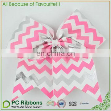 Custom Boutique Cheerbow Metallic Chevron Pink Silver Cheer bow