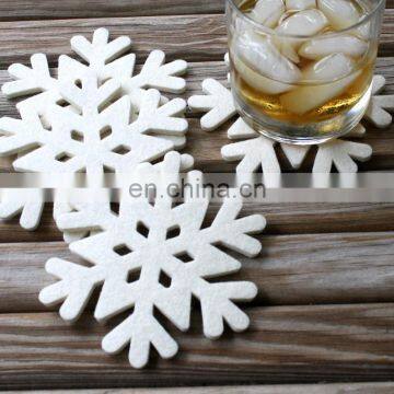 5mm Thickness White Snowflake Shape Wool Felt Christmas Coasters for Winter Holiday Decor photo-6