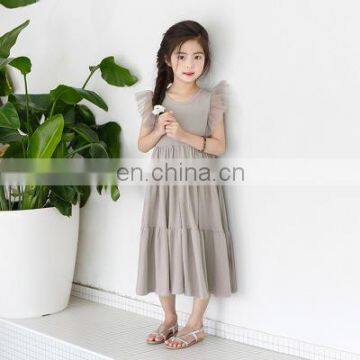 A0246# girls dress 2020 summer cotton sleeves mesh clothes kids dress