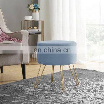 Reatai Customized Round Metal Leg Storage Ottoman Stool Modern Style Velvet Ottoman Stool