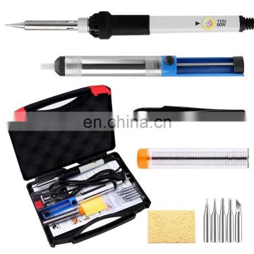 12 Pieces Set Adjustable Temperature Soldering Iron Kit 60w /110v With 5 Bonus Tips in Various Sizes