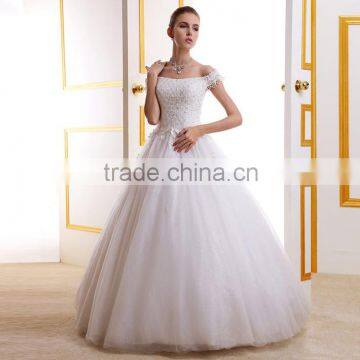 Charming Brilliant Appliqued Boat Neck Image Ball Gown Wedding Dress