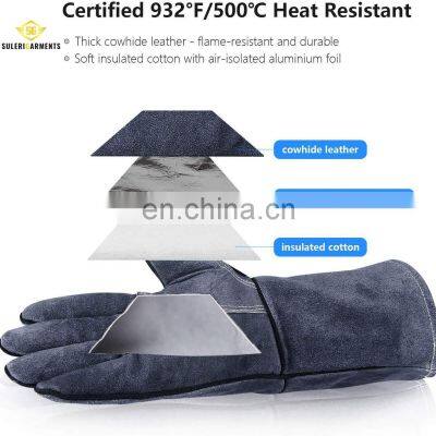 Welders Gloves Cow Split Leather Factory Gardening Welding Wood Stove Work Gloves Heat Resistant Gloves photo-3