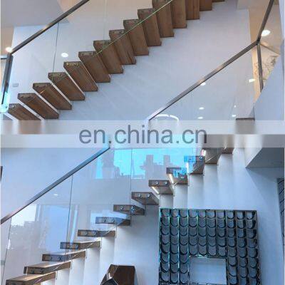 High quality Interior customize design Wooden solid floating staircase