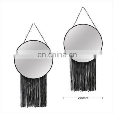 living room luxury round black tassel decorative wall hanging mirror for wall