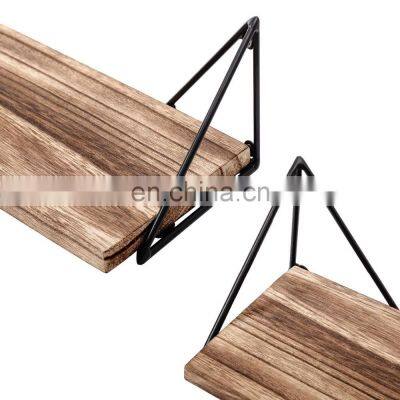 Floating Mounted Set of 3 Rustic Wood Wall Shelves for Living Room photo-3