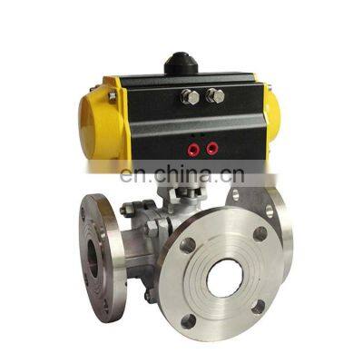 3 Ways DIN Flange Pneumatic Ball Valve Stainless steel 304 Spring Returned pneumatic valve