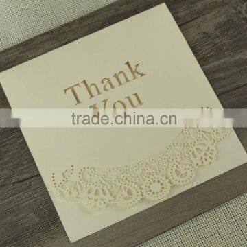 Chinese Design Folding White Laser Cut Weddind Thank You Cards with Envelope