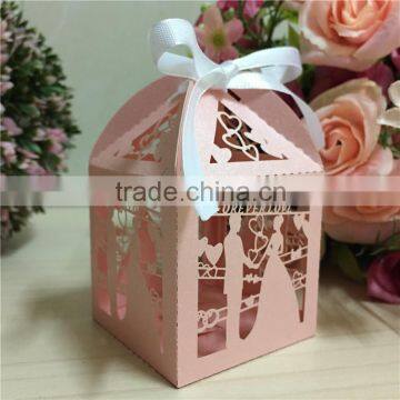 2016 Pink Theme Bride and Groom Laser Cut Gift Boxes for Wedding Decoration                        
                                                Quality Choice