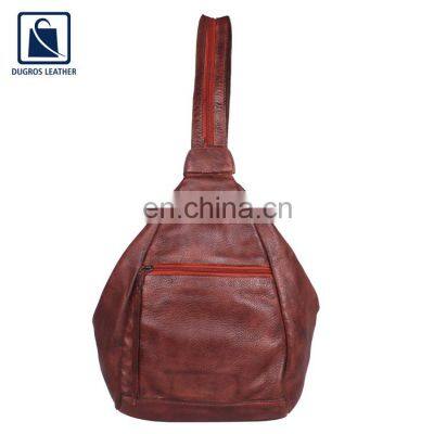 Silver Antique Fitting Wholesale Supply Matching Stitching Genuine Leather Unisex Backpack Bag for Bulk Buyers