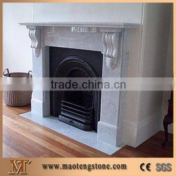 White Marble Fireplace Flower Handcarved with Column Sculptured Western Style