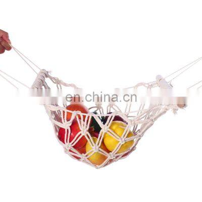 Top Selling Storage Kitchen Basket Hanging Under Cabinet Wood Fruit Hammock Macrame photo-4