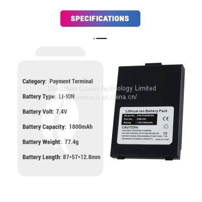 7.4V 1800mAh Li Ion Replacement Lithium S90 S900 25B1001 IS135 S90-MW0-363-01EA Battery for Pax Pos Terminal Machine