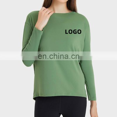 Customize Loose Casual Long Sleeve Sports Yoga Top Women Gym Fitness Pullover T-Shhirt Workout Running Active Sportswear Clothes