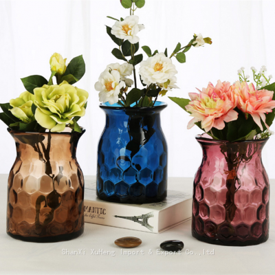 Factory Wholesale Solid Color Glass Flower Container Hammered Small Vase For Tabletop Decoration