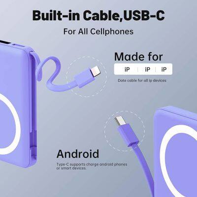 2024 New Arrival Mini Power Bank Portable Charger With Built-in Cables and 10000mAh Compact Slim Power Bank for Cell Phones photo-2