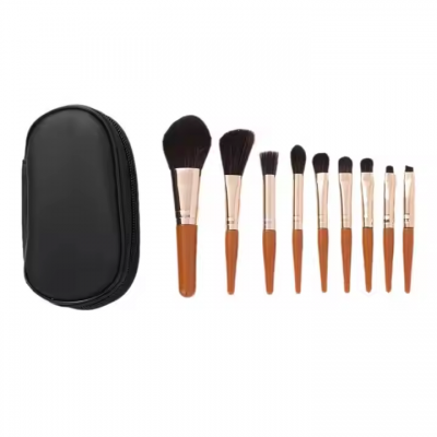 Portable 9-Piece Mini Makeup Brush Set With Zip Leather Bag Soft Hair Flat Eye Brushes Travel Cosmetic Brushes photo-2