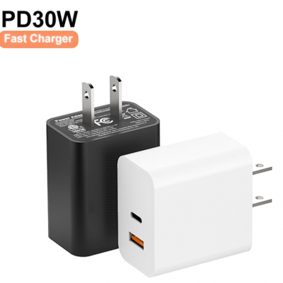 30W USB-C и USB-A PD быстрый зарядчик, компактный настенный адаптер для iPhone, Samsung и iPad