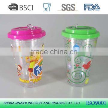 Food grade Plastic tumbler straw cup/ Mugs BSCI approval double wall PS/AS