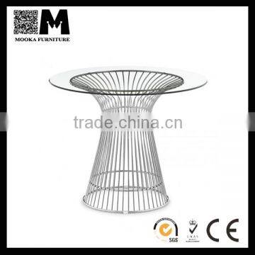 modern stainless steel furniture wire platner dining table with tempered glass top