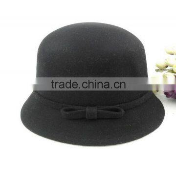 British Style Bowknot Ribbon Dome Wool Felt Elegant Charm Women Church Hat