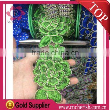 Wholesale embroidery polyester stripe laceappliques embroidery lace for saree dress