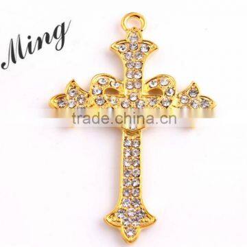 2015 DIY rhinestone cross pendants,Hot selling crystal charm gold rhinestone pendants for jewelry making!!!