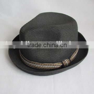 woven paper black straw homburg hat for men