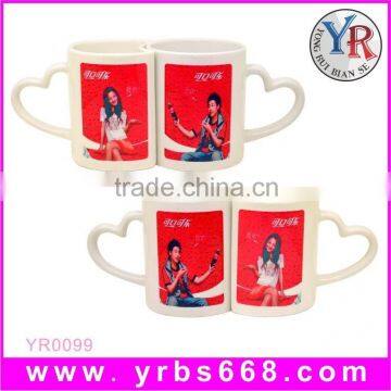 Shenzhen factory custom heart shape ceramic couple mug/heart shape ceramic mug